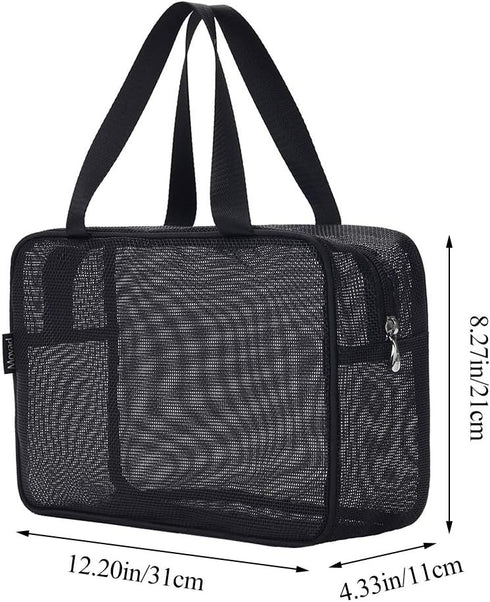 Moyad Mesh Shower Caddy Portable Toiletry Tote Gym Bag for College Dorm Bathroom (Black Large)...