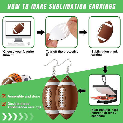 Whaline 36Pcs Sublimation Blank Football Earrings Bulk Double-Sided Heat Transfer Sublimation MDF Earrings with Earring Hooks and Jump Rings for W...