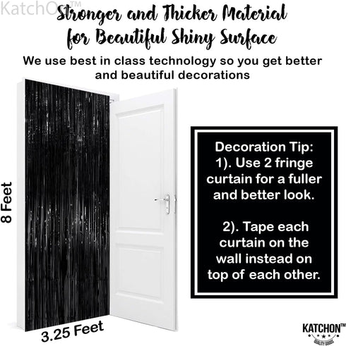 KatchOn XtraLarge Black Streamers - 3.2x8 Feet, Pack of 2 | Fringe Backdrop for Black Party Decorations | Tinsel Backdrop for Birthday, Bacheloret...