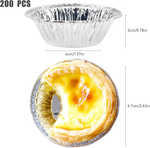 200 PCS Egg Tart Baking Cups, Disposable Aluminum Foil Liners for Pudding, Cupcake, Muffin, Creme Brulee Baking...