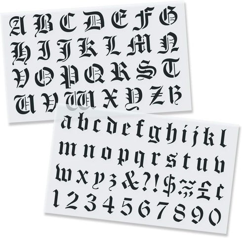 Stencil Stop Gothic Font Lettering Stencil - Reusable Old English Font Stencil Template for DIY Projects, Painting, Drawing, Crafts - 14 mil Mylar...