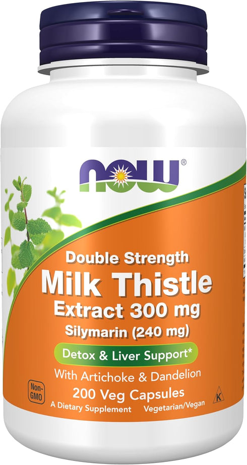 NOW Supplements, Silymarin Milk Thistle Extract 300 mg with Artichoke and Dandelion, Double Strength, Supports Liver Function*, 200 Veg Capsules...