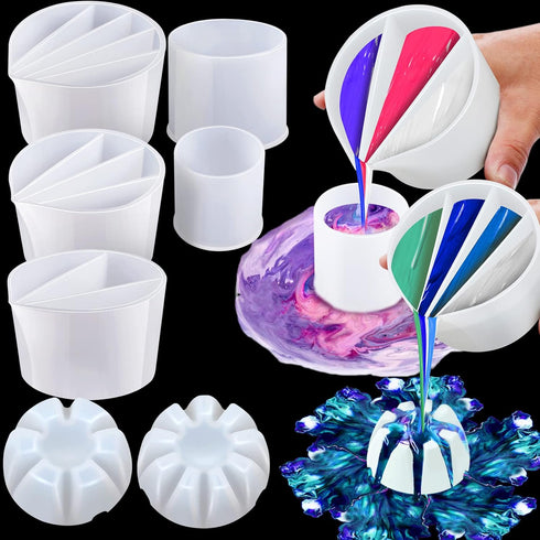 7 Pcs Paint Pour Cup Bundle 3 Pcs Acrylic Paint Pouring Cup Multi Channel Split Cup for Paint Pouring 2 Pcs Large Open Cup 2pcs Flower Pour Cup fo...