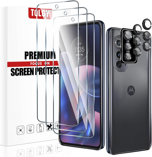 TQLGY 3 Pack Screen Protector for Motorola Edge 2022 with 3 Pack Camera Lens Protector, Ultra HD Tempered Glass, 9H Hardness, Anti-Scratch, Bubble...