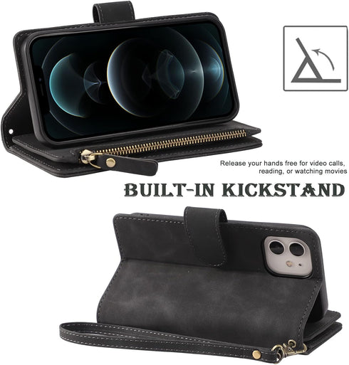 RANYOK Wallet Case Compatible with iPhone 11 (6.1 inch), Premium PU Leather Zipper Flip Folio Wallet RFID Blocking with Wrist Strap Magnetic Closu...