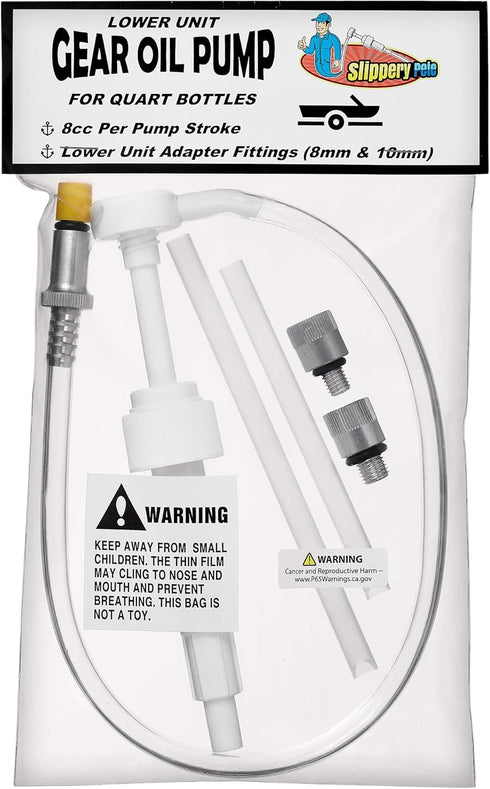 Slippery Pete - Lower Unit Gear Oil Pump for Standard Quart Bottles, Includes 3/8 inch Metal Swivel, 8mm and 10mm Adapters Fit Most Marine Boat Ou...