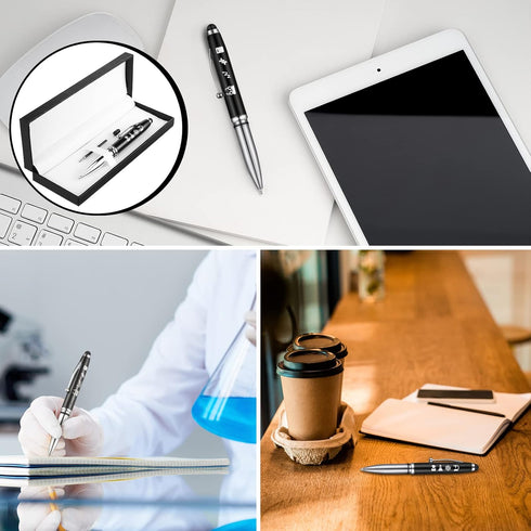 2 Sets Symbols of Science Engraved Pen Black Silver Gifts for Scientists Engraved Patterns Chemistry Gifts Themed Science Teacher Gifts Lab Week w...