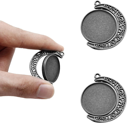 Unlorspy 30Pcs 10Sets Moon Rotation Double Side Pendant Trays,10Pcs 25 mm Moon Rotation Alloy Double-Sided Trays Pendants with 20Pcs Glass Cabocho...