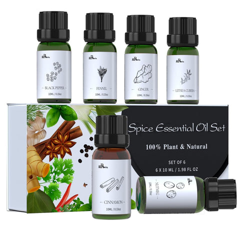 100% Pure Essential Oils Fall Spice Scented Oil 6x10ml for Candle Soap Slime Making Diffuser Home Aromatherapy Scents Gift Set Fennel Cinnamon Gin...