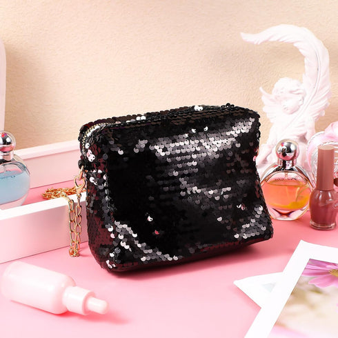 Glitter Handbag Purse Shoulder Bag Sequin Evening, Black, Size Medium...