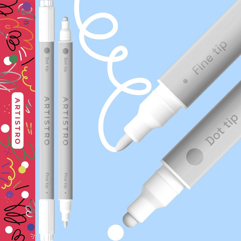ARTISTRO 2 White Acrylic Paint Pens, Acrylic Paint Markers Dual Tip (Fine 1mm + Dot 5mm), Acrylic Markers for Fabric, Canvas, Rock, Glass, Wood, P...