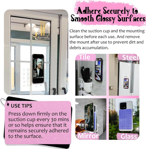 2 Pack Silicone Suction Cup Phone Case Mount Double Sided, Non Slip Phone Accessories for CellPhone, Hands-Free Strong Grip Silicon Phone Holder f...