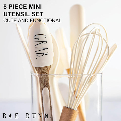 8 Piece MINI Silicone Kitchen Utensil Set- Kitchen Tools with Beechwood Handles by Cook with Color (White)...