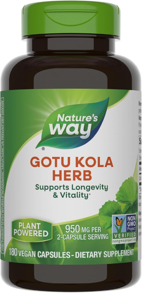 Nature's Way Gotu Kola - 950 mg per 2-capsule serving - Supports Vitality & Longevity* - Gluten & Dairy Free - Non-GMO Project Verified - 180 Vega...