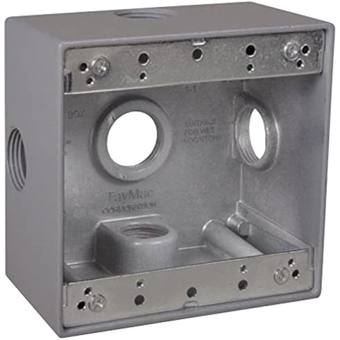 2-Gang Weatherproof Box, Five 3/4 in. Outlets, Side Lug, Gray...