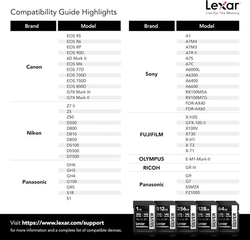 Lexar 128GB Professional Silver SDXC Memory Card, UHS-I, C10, U3, V30, 4K Video, Up to 205/140 MB/s Read/Write, for Professional Photographer, Vid...