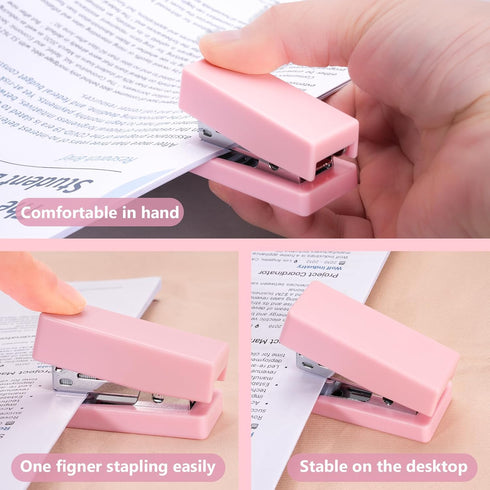 Mini Stapler, 20 Sheets Capacity, Small Cute Staplers for Desk with 2000 Staples, Jam Free, Desktop Stapler Office Stapler (Pink-2 Pack)...