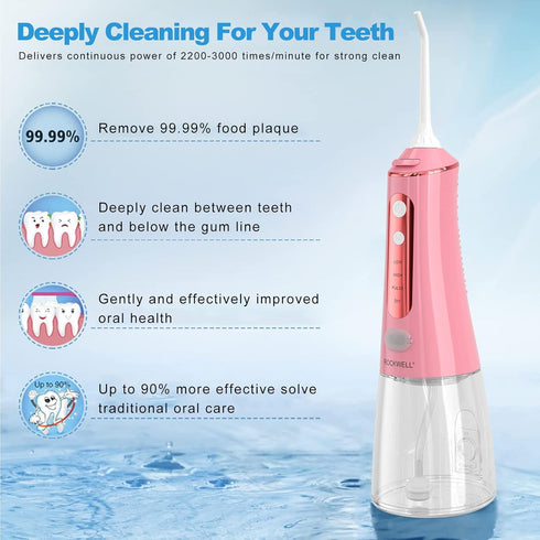 Water Dental Flosser Cordless for Teeth - Rockwell 4 Modes Dental Oral Irrigator, Portable and Rechargeable IPX8 Waterproof Powerful Battery Life ...