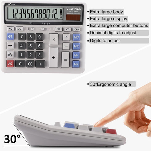 Desk Calculator 12 Digit, Large Computer Keys,Desktop Dual Power Battery and Solar, Calculator with Large LCD Display for Office,School, Home & Bu...