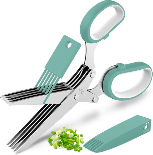 Updated 2025 Herb Scissors Set - Cool Kitchen Gadgets for Cutting Fresh Garden Herbs - Herb Cutter Shears with 5 Blades and Cover, Sharp and Anti-...