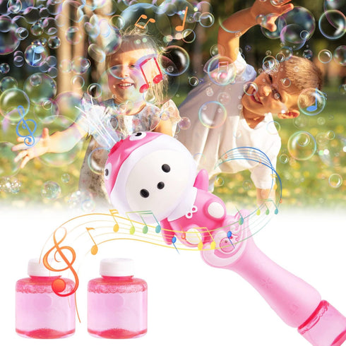 Cute Bubble Wand Machine for Kids,Automatic Electric Cartoon Musical Light USB Rechargeable Bubble Maker with 2 Bubble Solutions for Outdoor,Bubbl...