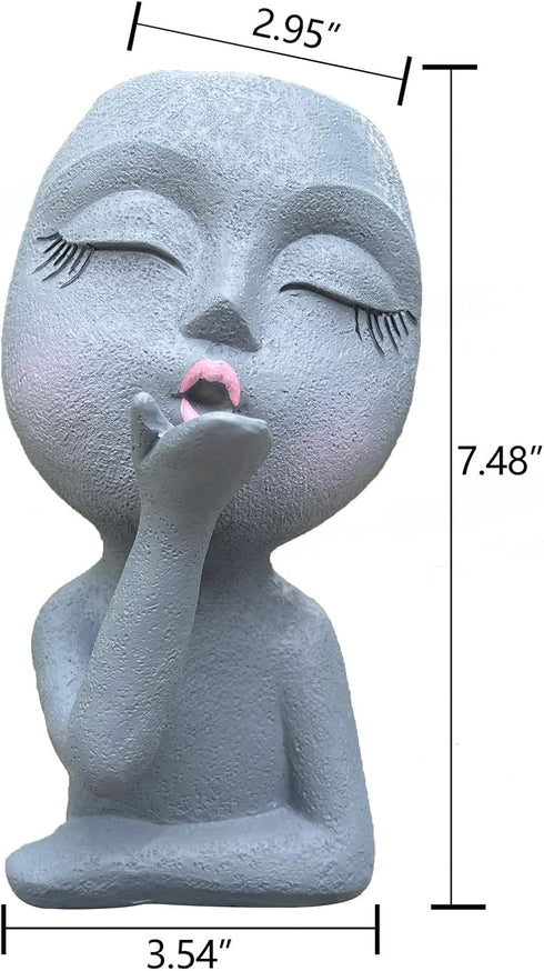 Face Planter Pots, Unique Face Flower Pots for Indoor Outdoor Plants, Resin Head Planter Pots with Drainage Hole, Cute Lady Succulent Planter Pots...