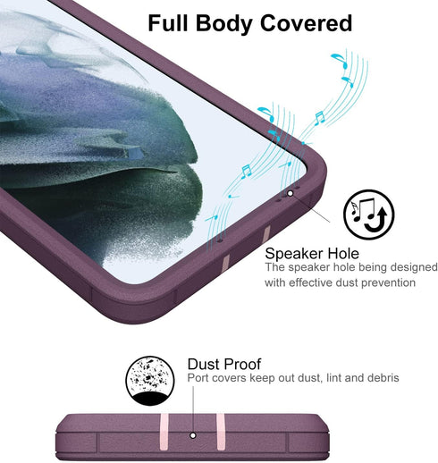 Dahkoiz for Samsung Galaxy S21 FE 5G Case, and Glass Screen Protector, Dust Proof Port Cover, Full Body Protection Durable Rubber Cover Phone Case...