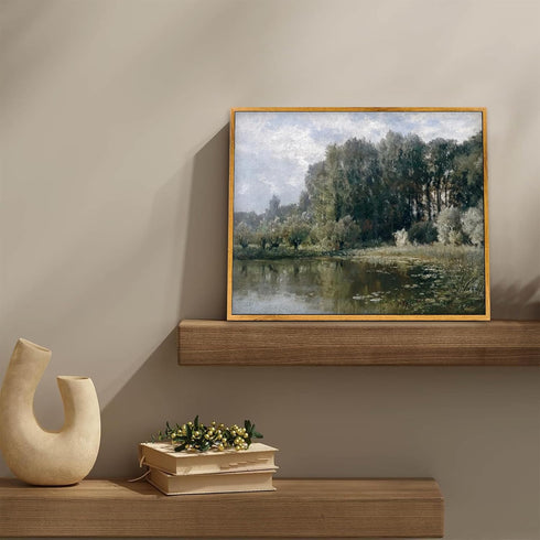 Rustic Forest Pictures Retro River Artwork Vintage Wilderness Wall Art Nature Scenery Paintings Vintage Landscape Framed Pictures Farmhouse River ...