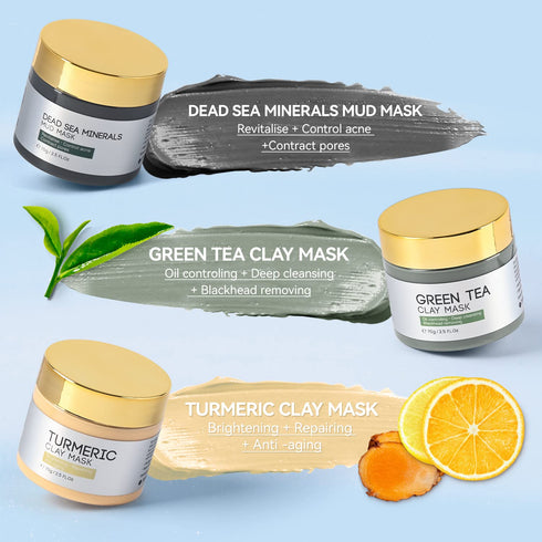 Face Masks Skincare, Turmeric Vitamin C Clay Mask, Green Tea Mask, Dead Sea Mud Mask, Face Mask Skin Care for Deep Cleansing, Women Skin Anti Agin...