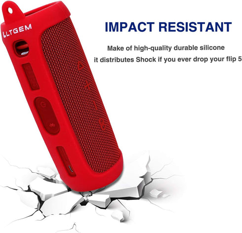 LTGEM Silicone Carrying Travel Case for JBL FLIP 5 Waterproof Portable Speaker with Extra Carabiner - Red...