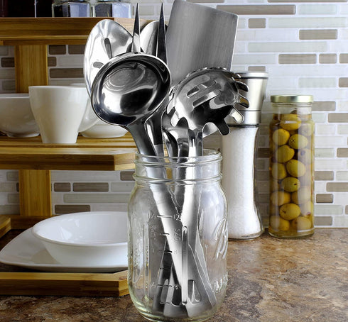 Darware Complete Serving Set (6-Piece, Silver); w/Pasta Server, Fork, Slotted Spoon, Ladle, & Cake/Casserole Server...
