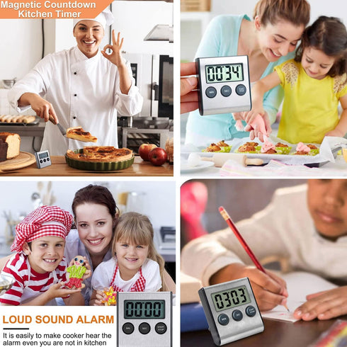 2 Pack Kitchen Timer, Digital Kitchen Timer Magnetic Countdown Timer with Loud Alarm Stainless Steel Kitchen Timer for Cooking, Baking, Sports Gam...