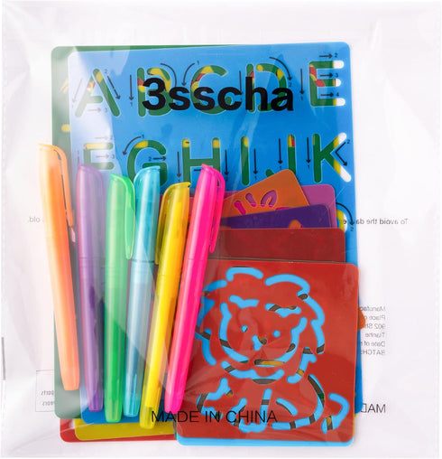 22Pcs Alphabet Tracing Stencil Set for Kids Drawing Stencils with Color Highlighter Letters Numbers and Cute Animal Pattern Paint Boards Learn Art...