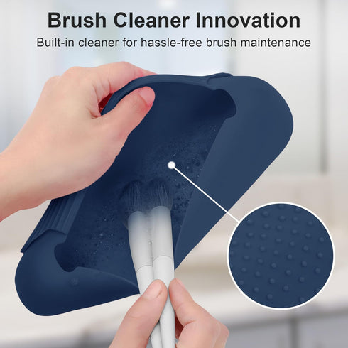 Travel Makeup Brush Holder,Silicon Portable Cosmetic Face Brushes Holder with Built-in Brush Cleaner,Upgrade Travel Essentials Makeup Brush Case,M...