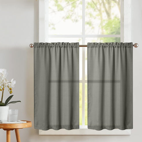 Vangao Grey Kitchen Curtains 36 Inch Length Casual Weave Textured Cafe Curtains Semi Sheer Short Drapes for Bathroom Bedroom Tier Drapes Rod Pocke...