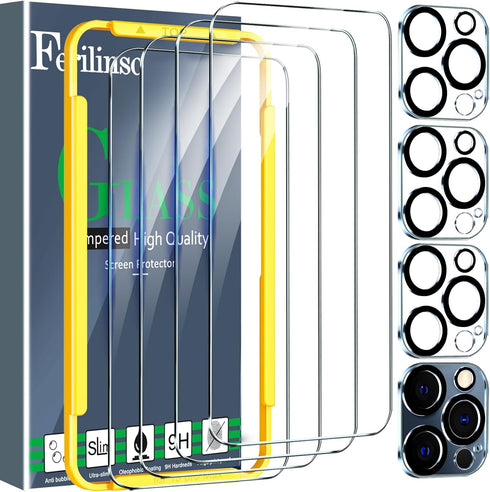 Ferilinso 4 Pack Screen Protector for iPhone 15 Pro Max with 4 Pack Tempered Glass Camera Lens Protector Phone Case Friendly Ultra Accessories Pro...