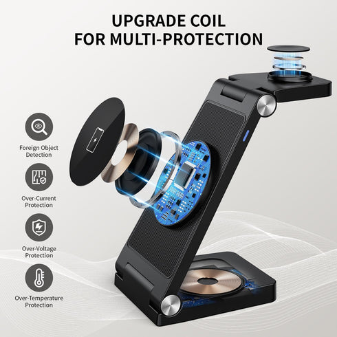 3 in 1 Wireless iPhone Charging Station,Mag-Safe Charger Stand,Travel Charger for Multiple Devices for iPhone 15/14/13/12/Pro/Pro Max/Mini,A pple ...