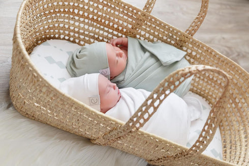Bassinet Sheets Fitted Cover - Flexible Fit 100% Soft Jersey Knit Cotton - Neutral Grey Sage Diamond - 2 Pack Set...