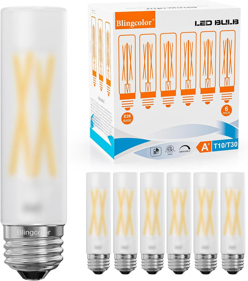 Dimmable T10 Frosted Led Bulb 6W, E26 LED Tubular Bulb 60 Watt Equivalent, 6 Pack 3000K LED Edison Light Bulbs, 4.72 inch Vintage Style, for Wall ...
