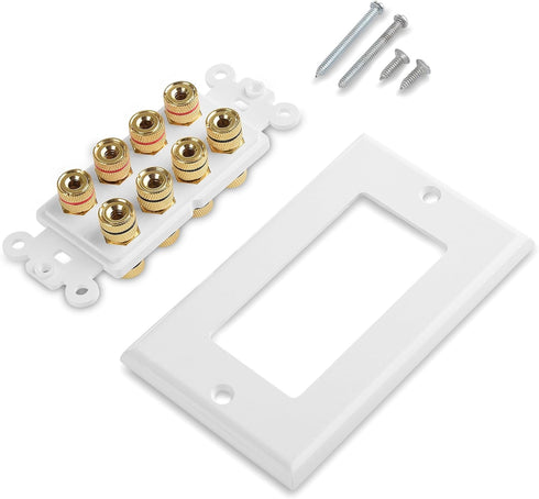 Cable Matters Speaker Wire Wall Plate (Speaker Wall Plate, Banana Plug Wall Plate) for 4 Speakers in White...