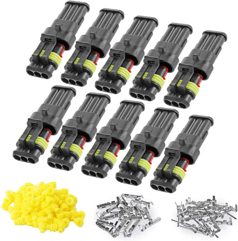 10 Kit 3 Pin Connector, 20-16 AWG Waterproof Electrical Automotive Wire Connector, 1.5mm Series Terminals Male Female Car Connectors Plug Sets...