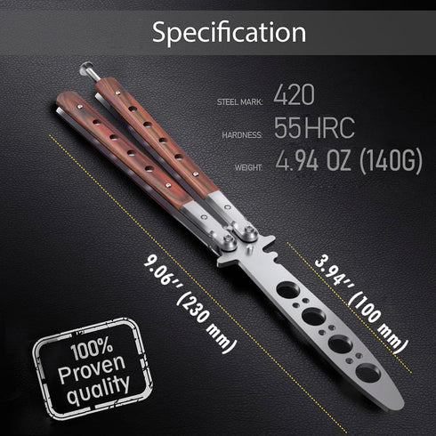Butterfly Knife Trainer - Balisong Trainer - Practice Butterfly Knife - Balisong Butterfly Knives NOT Real NOT Sharp Blade - Wood Dull Trick Butte...