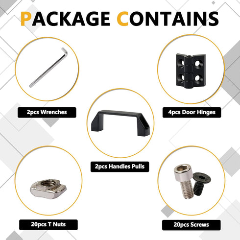 KOOTANS 2 Sets 2020 Series Door Handle and Frame Hinges Install Kit for 20x20 Aluminum Extrusion Profile Slot 6mm-4pcs Zinc Alloy Hinges, 2pcs Alu...