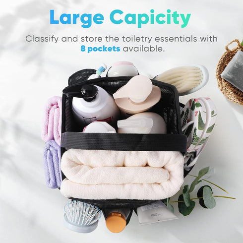 Mesh Shower Caddy Portable for College Dorm Room Essentials, Shower Caddy Dorm with 8-Pocket Large Capacity,Shower Bag for Beach,Swimming,Gym...
