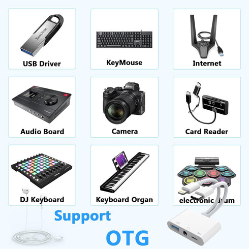 Multi Lightning + USB C to USB Adapter,3 in 1 USB OTG Adapter+3.5mm Audio Headphone Jack Adapter+Fast Charging Port, Phone Splitter Compatible wit...