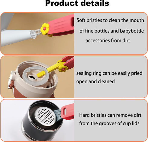 3 in 1 Cup Lid Cleaning Brush, 2024 New Crevice Cleaning Brush for Bottle Gap Tight Spaces Cup, 2 Pack Multifunctional Bottle Cleaning Tools (2 Pc...