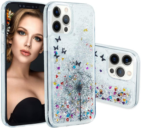 Compatible with iPhone 13 Pro Max Case Bling Glitter Case for Girls Women 3D Creative Anti-Fall Quicksand Liquid Soft Phone Case Compatible for iP...