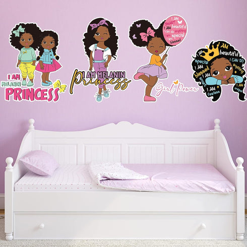 4 Pieces Black Girl Inspirational Quote Wall Decal Motivational Saying African American Sticker Positive Stickers Little Decals for Bedroom Girl P...