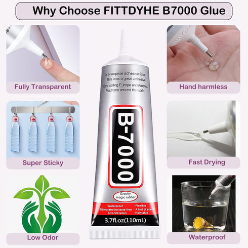 3.7oz B7000 Rhinestone Clear Glue for Jewelry Making, 110 ml Multipurpose Adhesive Jewlery Glue for Fabric, Tumblers, Rhinestones DIY Crafts, Nail...