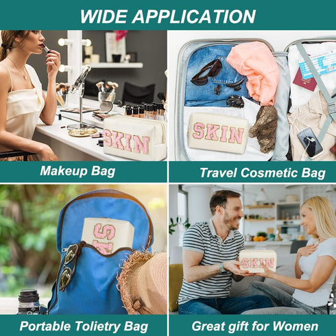 Skin Makeup Bag, Skin Care Cosmetic Toiletry Bag, Preppy Makeup bag,Portable Makeup Zipper Pouch Storage Purse, PU Leather Skincare Organizer Bag ...